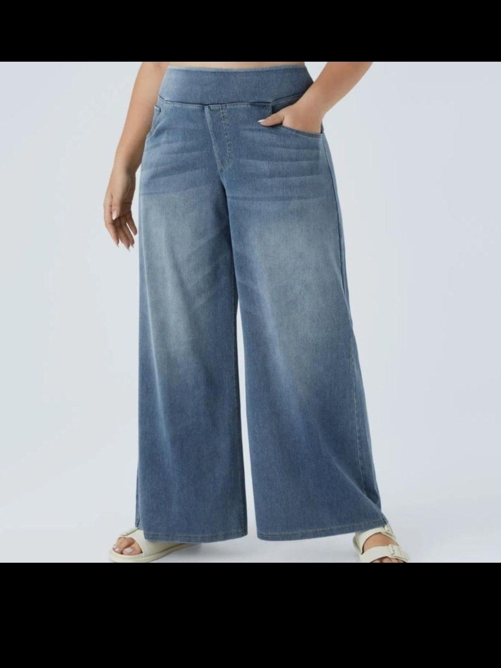 Halara Flex High Waisted Pockets Baggy Wide Leg Washed Casual Jeans XL Reg #078